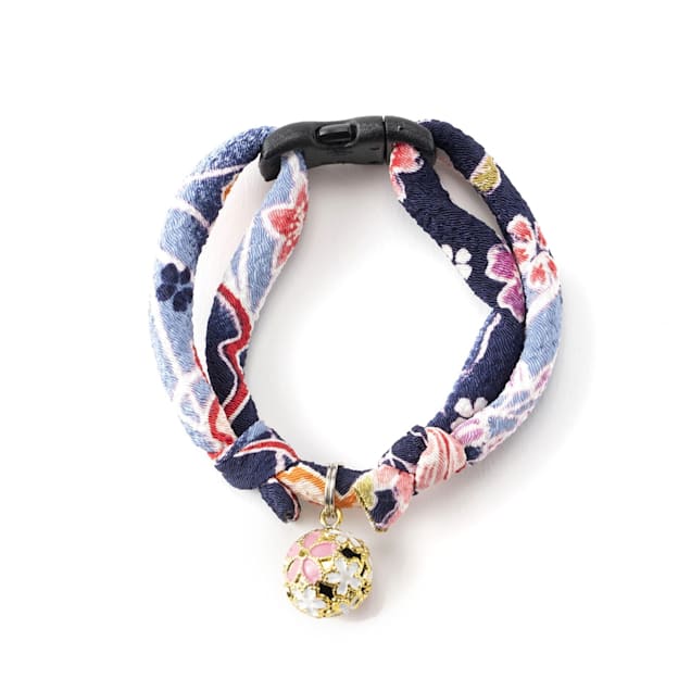 Necoichi Blue Chirimen Sakura Cat Collar - Carousel image #1