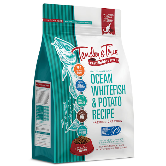 Tender & True Pet Nutrition Wild-Caught Whitefish & Potato Recipe Dry Cat Food, 7 lbs. - Carousel image #1