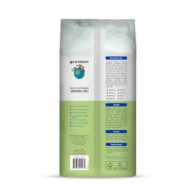 Earthbath Green Tea Awapuhi Grooming Pet Wipes Count of 100 Petco