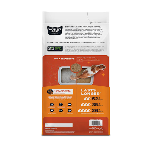World s Best Cat Litter Low Tracking Dust Control Unscented Flushable Multi Cat Litter 28 lbs. Petco