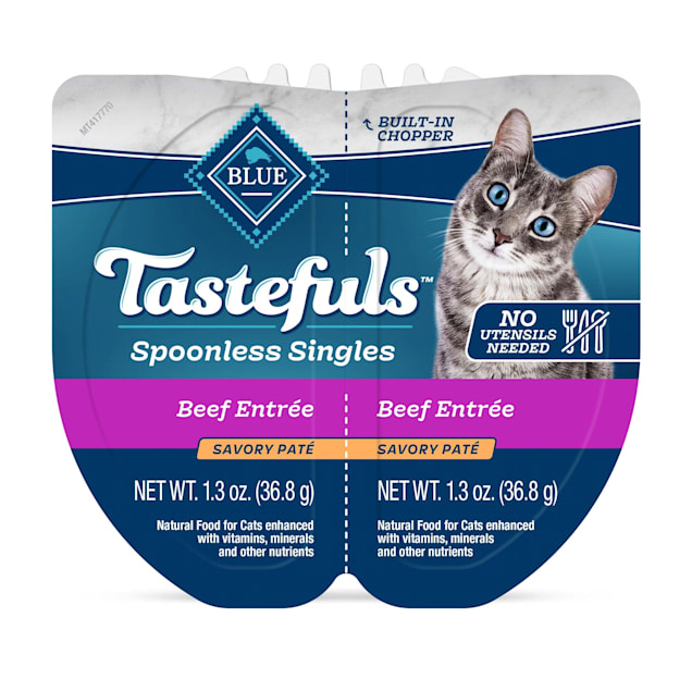 Blue Buffalo Blue Tastefuls Spoonless Singles Beef Entree Adult Pate Wet Cat Food, 2.6 oz., Case of 10 - Carousel image #1