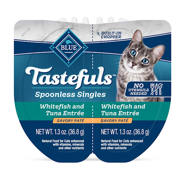 Blue Buffalo Blue Tastefuls Spoonless Singles Whitefish and Tuna Entree Adult Pate Wet Cat Food, 2.6 oz., Case of 10 - Carousel image #1