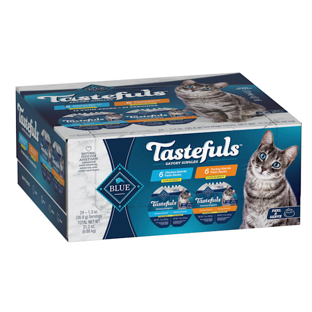 Blue Buffalo Blue Tastefuls Savory Singles Chicken/Turkey Entree Cuts in Gravy Wet Cat Food Variety Pack, 2.6 oz., Count of 12 - Carousel image #1