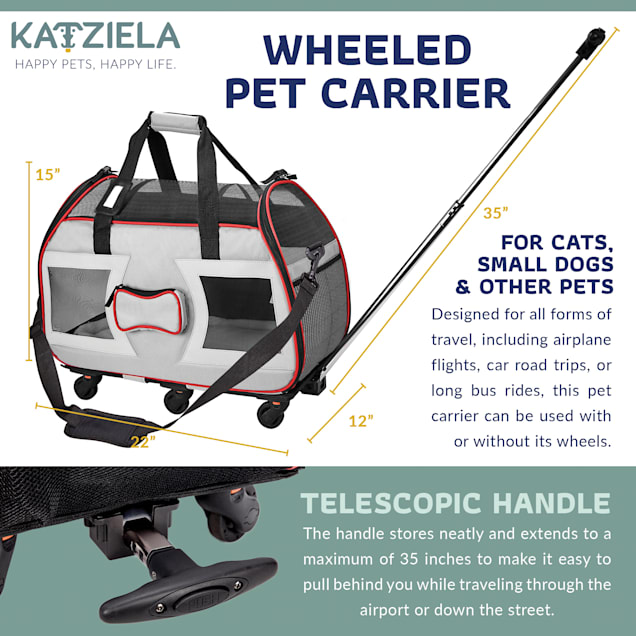 Katziela Luxury Rider Pet Carrier with Removable Wheels and
