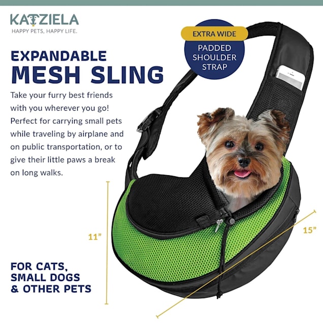 Katziela Small Pet Sling Carrier Expandable Secure Green from Petco