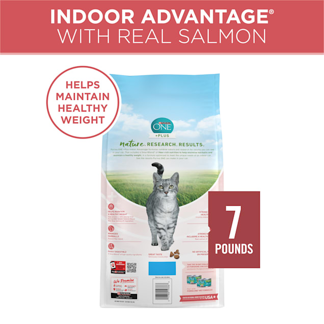 Purina ONE High Protein Indoor Advantage With Real Salmon Natural Low Fat Weight Control Dry Cat Food 7 lbs