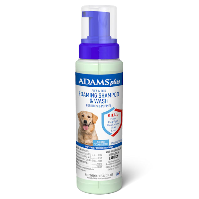 Adams Plus Flea & Tick Aloe & Cucumber Scent Foaming Shampoo for Dogs, 10 fl. oz. - Carousel image #1