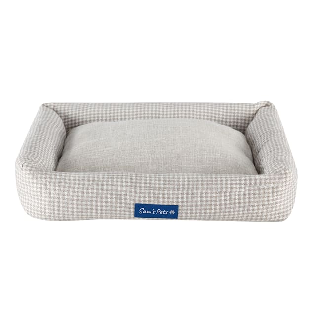 Sam's Pets Brown Arlo Plaid Bolster Dog Bed, 16.5" L X 19" W X 3" H - Carousel image #1