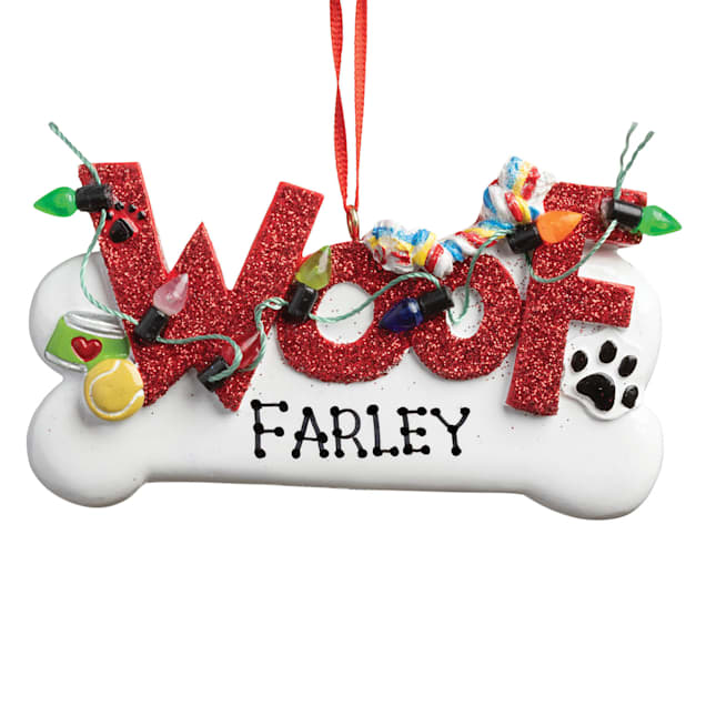 Custom Personalization Solutions Decorated Woof Dog Bone Personalized Christmas Tree Ornament - Carousel image #1