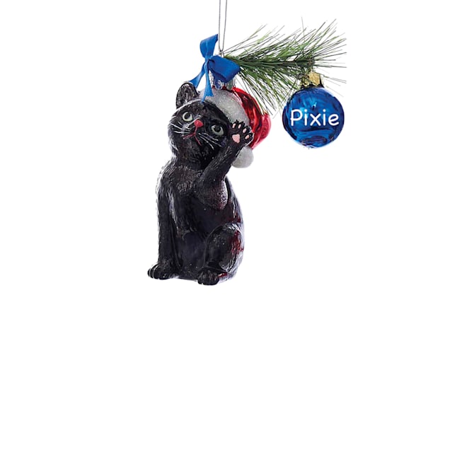 Custom Personalization Solutions Black Mischievous Cat Glass Personalized Christmas Tree Ornament - Carousel image #1