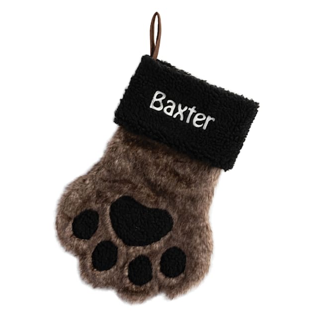 Custom Personalization Solutions Black Fur Dog Paw Personalized Sherpa Christmas Stocking - Carousel image #1