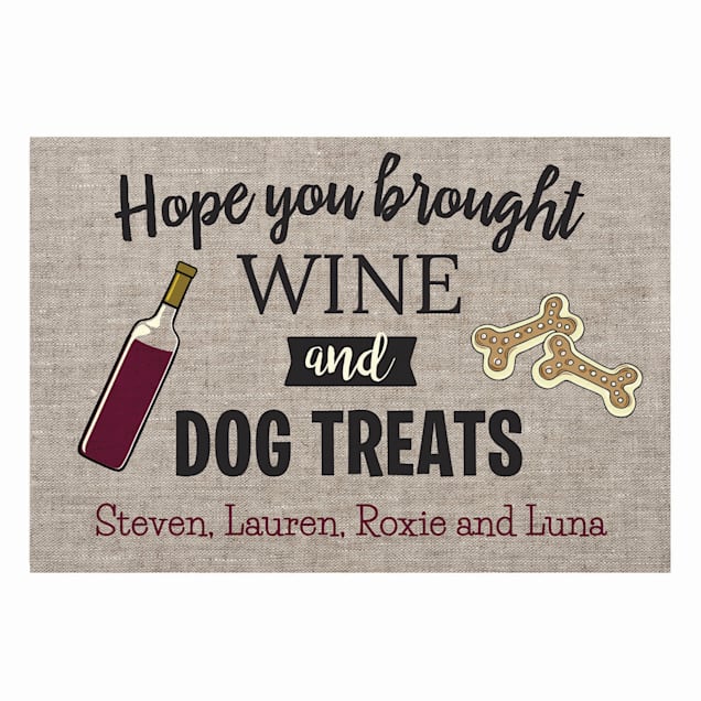 Custom Dog photo doormat, Hope you brought wine and dog treats