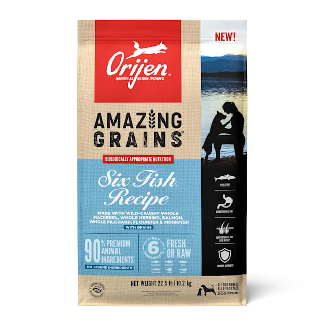 ORIJEN Amazing Grains Six Fish High Protein Dry Dog Food, 22.5 lbs. - Carousel image #1