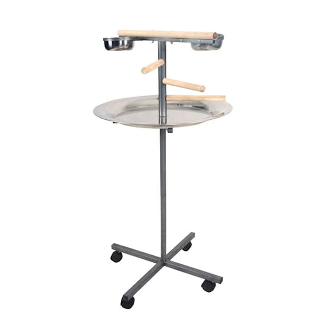 A&E Cage Company Black Round Playstand with Wooden Steps, 24" L X 24" W X 45" H - Carousel image #1