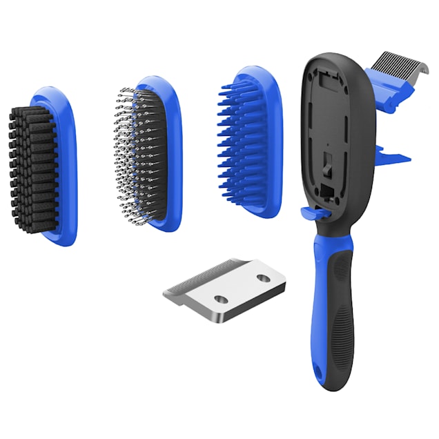 Pet Life 'Conversion' Blue 5-in-1 Interchangeable Dematting and Deshedding Bristle Pin and Massage Grooming Pet Comb - Carousel image #1