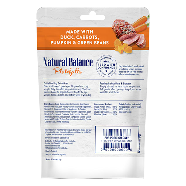 Natural Balance Platefulls Savory Duck Pumpkin Recipe Wet Dog Food 9 oz
