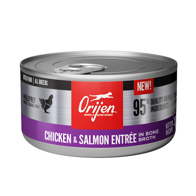 ORIJEN Chicken + Salmon Entree in Bone Broth Kitten Recipe Wet Cat Food, 3 oz., Case of 24 - Carousel image #1