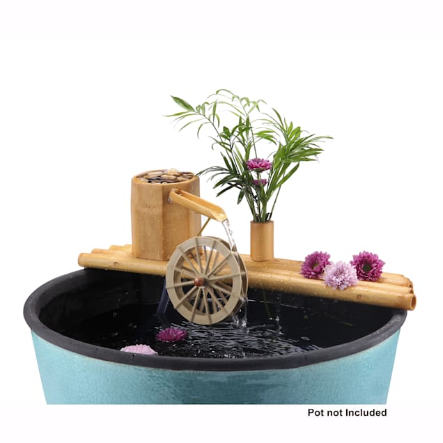 Lifegard Aquatics Bamboo Fountain with Plant Holder, Rock Stream and Quiet One 100 Pump, 18" L X 18" W X 5" H - Carousel image #1