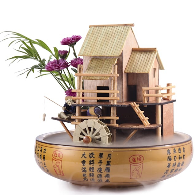 Lifegard Aquatics Bamboo House Fountain with Decorative Pot, Plant Holder and Quiet One 100 Pump, 10" L X 10" W X 8" H - Carousel image #1