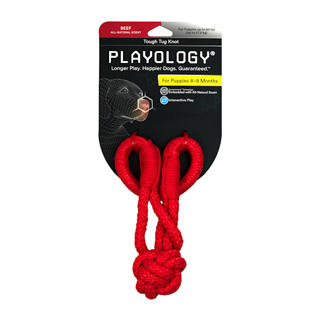 Playology Puppy Tough Tug Knot Beef Dog Toy, 3X-Large - Carousel image #1
