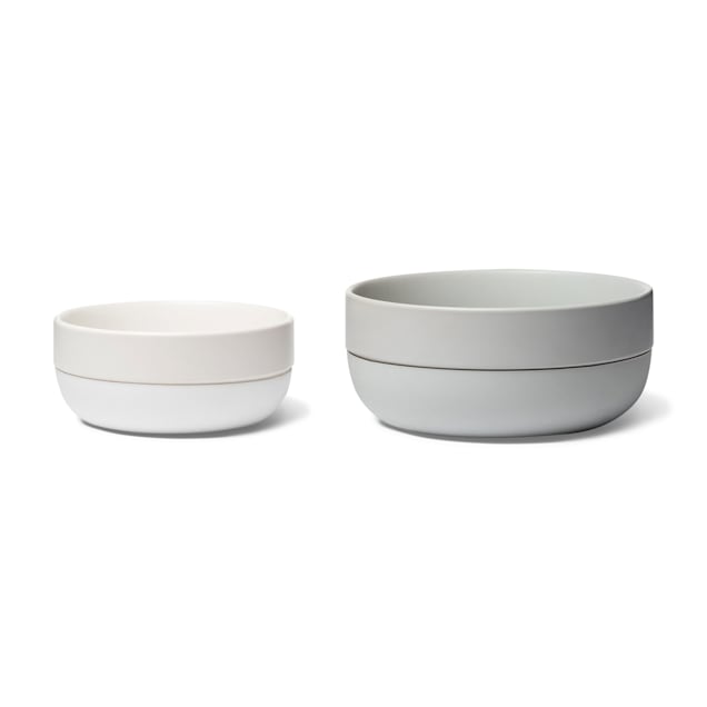 Ceramic dog bowl with rubber bottom outlet