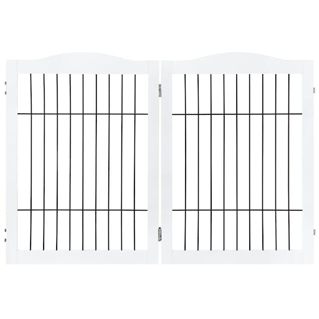 UniPaws White Wire 2 Panel Extension Kit Walnut Pet Gate, 44" L X 0.8" W X 31.5" H - Carousel image #1