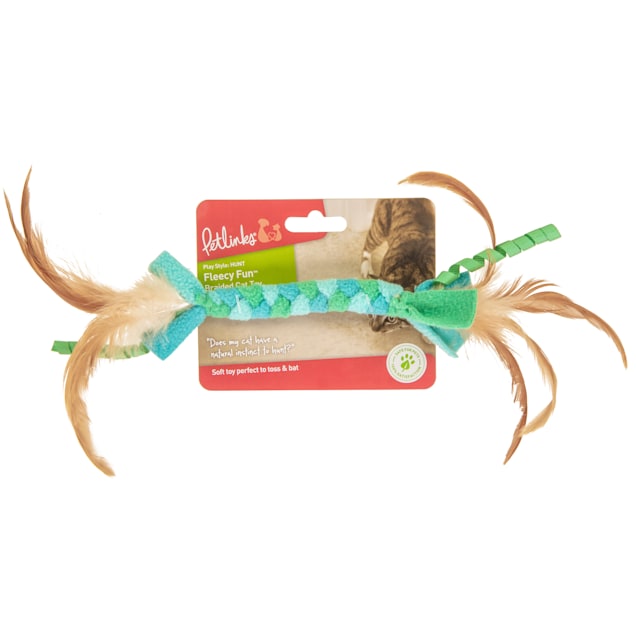 Petlinks Fleecy Fun Braided Fleece and Feather Cat Toy, Small - Carousel image #1