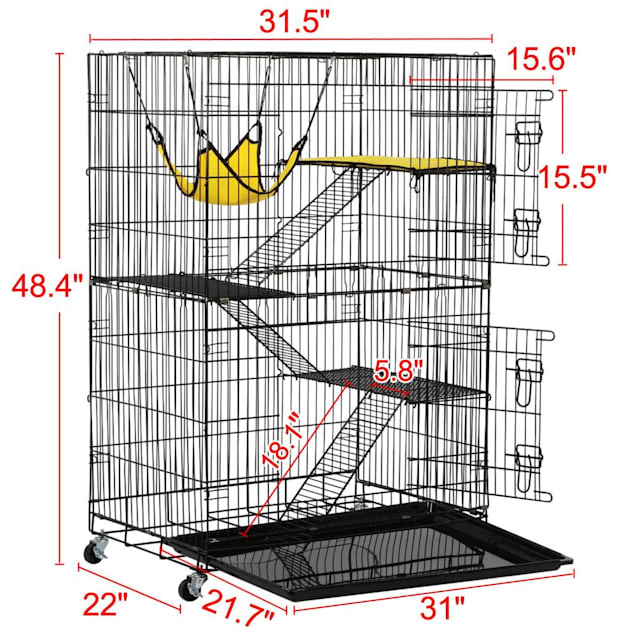 Topeakmart Black Rolling 4 Tier Small Animal Cage 31.5 L X 22 W X 48.4 H