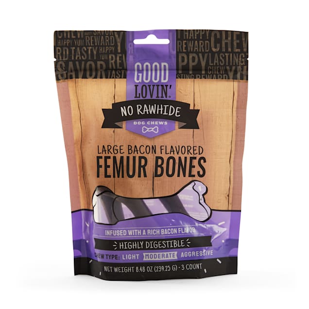 Good Lovin' Rawhide Free Large Bacon Femur Bone Dog Treats, 8.48 oz