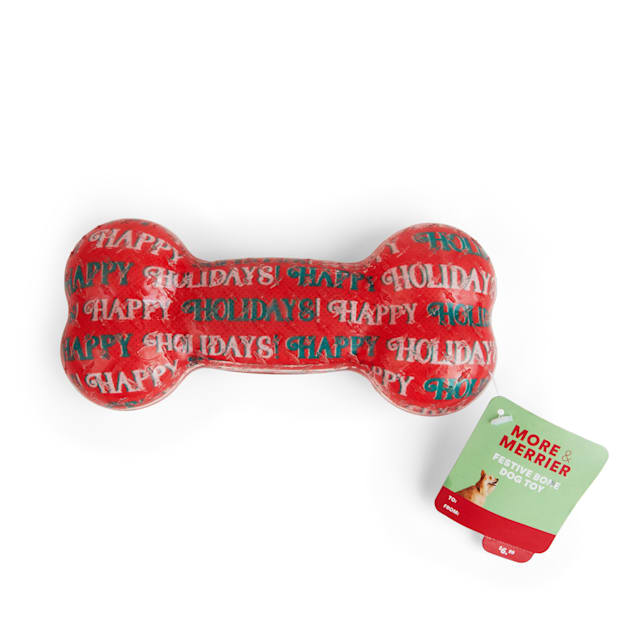 More and Merrier TPR Happy Holidays Bone Dog Toy, Small - Carousel image #1