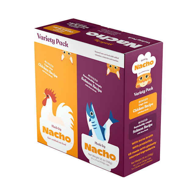 Made by Nacho Minced in Bone Broth Cat Food Cups Variety Pack, 2.5 oz