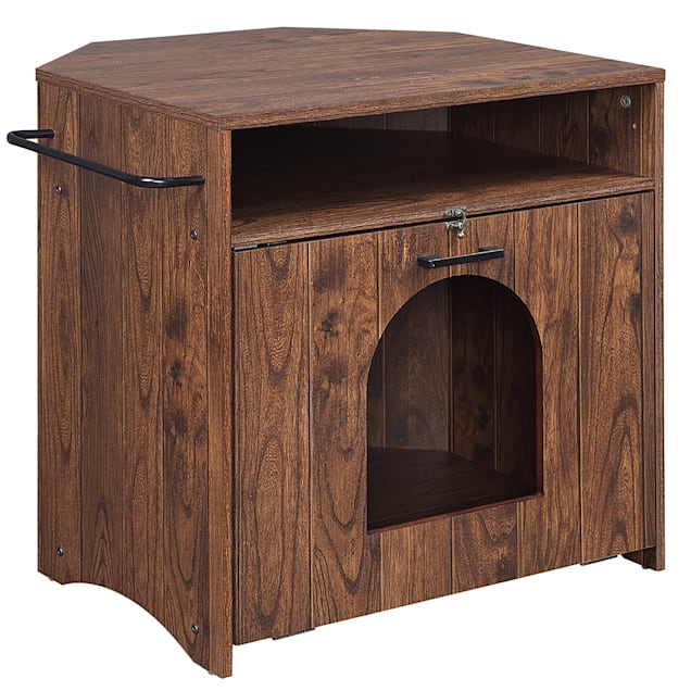 UniPaws Walnut Cat Litter Box Enclosure for Room Corners 23.6