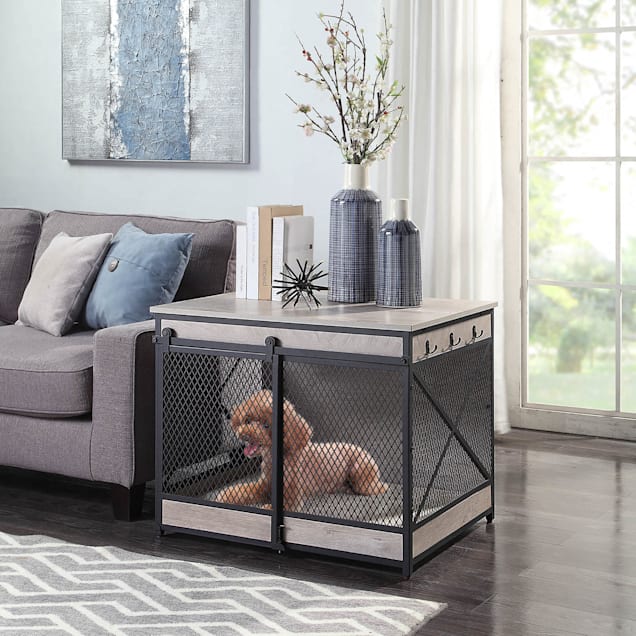 UniPaws Grey Chew Proof Dog Crate with Cushion and Hooks 31.5