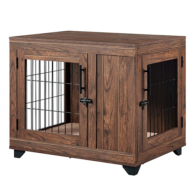 UniPaws Dark Walnut Crate with Double Doors for Dogs, 31" L X 20" W X 26" H - Carousel image #1