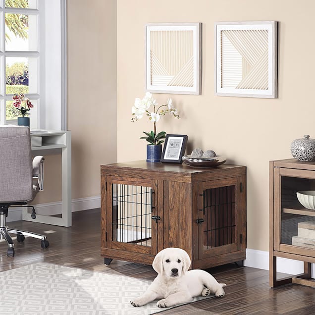 UniPaws Dark Walnut Crate with Double Doors for Dogs, 31" L X 20" W X