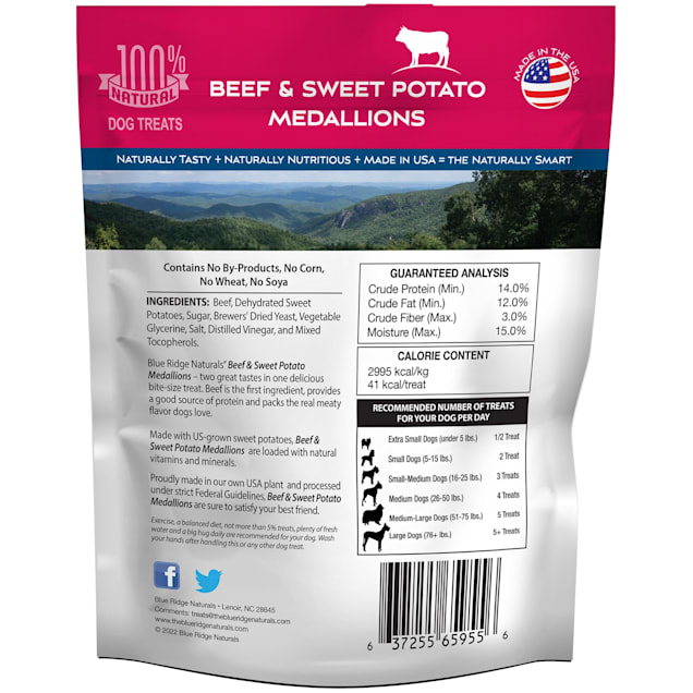 Blue Ridge Naturals Beef Sweet Potato Medallions Dog Treats 12