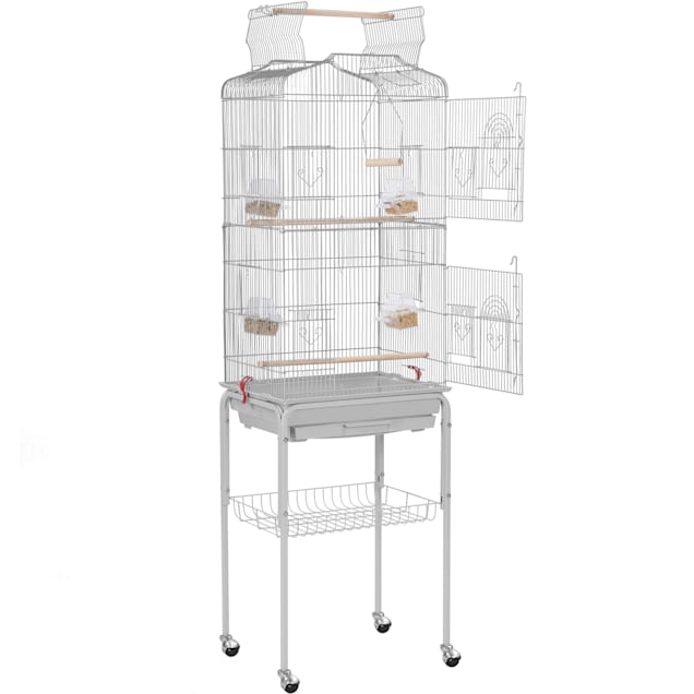 Topeakmart Light Gray Open Top Metal Bird Cage with Rolling Stand, 64" H - Carousel image #1