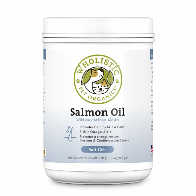 Wholistic Pet Organics Wild Salmon Oil Omega Support Capsules for Dogs and Cats Supplement Count of 500