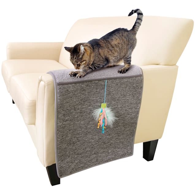 Petlinks Claw Cushion Furniture Protecting Carpet & Sherpa Cat Scratch Mat  with Dangling Ribbon Toy, 49 L X 0.5 W X 18 H