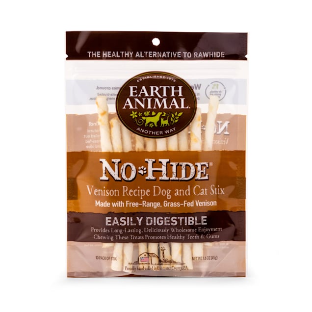 Earth Animal No-Hide Wholesome Chews Grass-Fed Venison Stix Natural Rawhide Alternative for Dog & Cat, 1.6 oz., Count of 10 - Carousel image #1