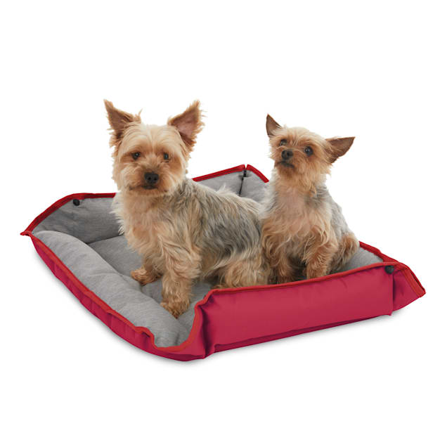 BLACK+DECKER Burgundy Soft Breathable ECO Filling Four Way Snap Pet Bed for Small Dogs, 20" L X 16" W X 3" H - Carousel image #1
