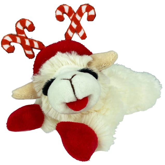 Multipet Lamb Chop Plush Toy with Candy Cane Headband Small