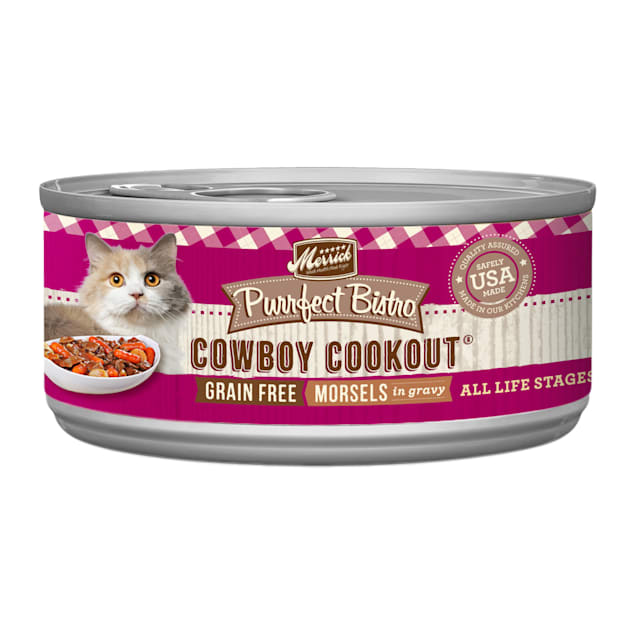 Merrick Purrfect Bistro Grain Free Cowboy Cookout Morsels in Gravy Wet Cat Food 5.5 oz. Case of 24