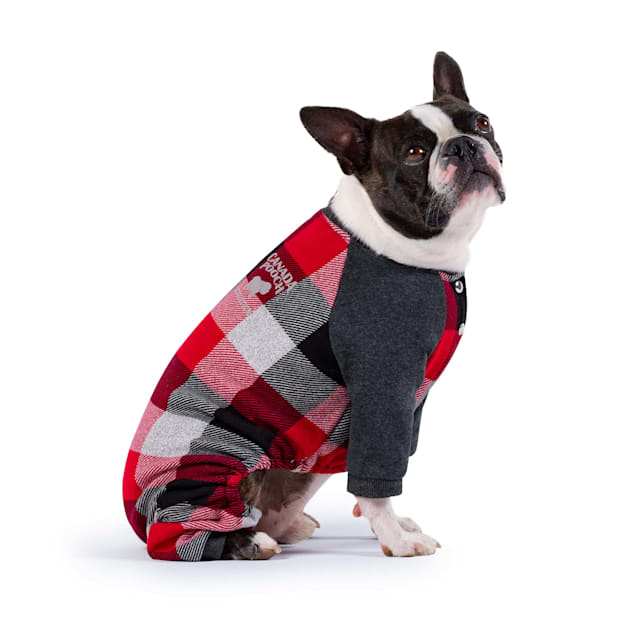 Canada Pooch Red Plaid Frosty Fleece Dog Onesie X Small