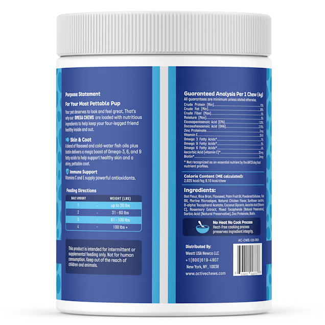 Active Chews Chicken Flavor Omega3 Fish Oil Chews for Dogs Count