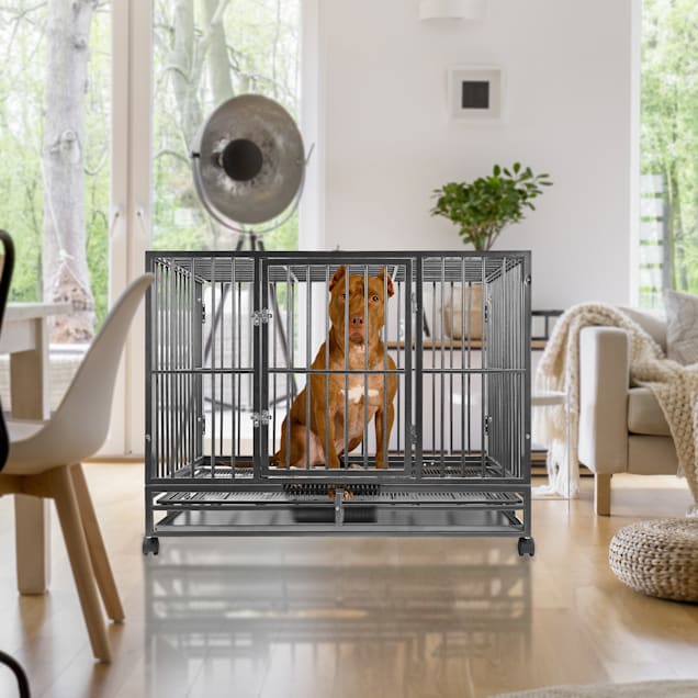SmithBuilt Silver Heavy Duty Steel Dog Cage with Tray, 42" L X 30" W X