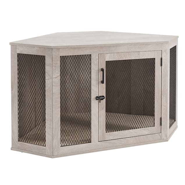 UniPaws Weathered Grey Dog Crate with Cushion and Tray for Room Corners 52