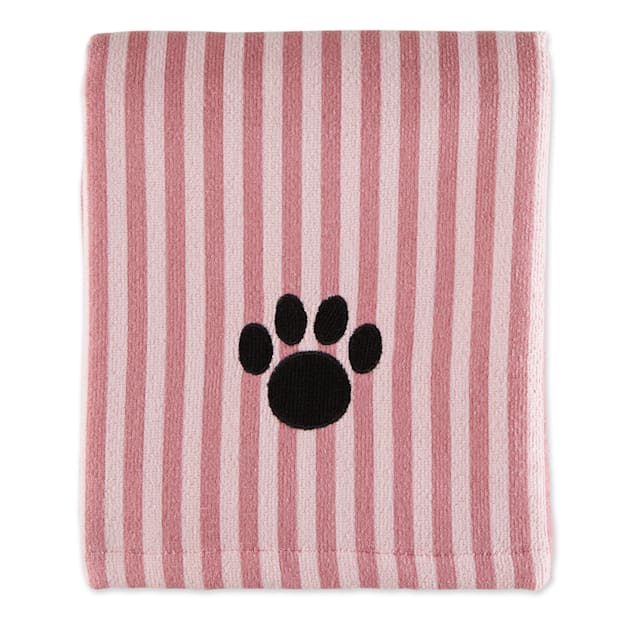 Bone Dry Rose Stripe Embroidered Paw Pet Towel 44