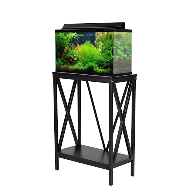 Aquatic Fundamentals 10 Gallon Steel X-Frame Black Aquarium Stand with  Lower Shelf