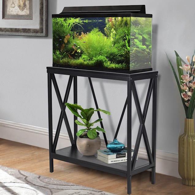 Aquatic Fundamentals 29 37 Gallon Steel X Frame Black Aquarium Stand with Lower Shelf Petco